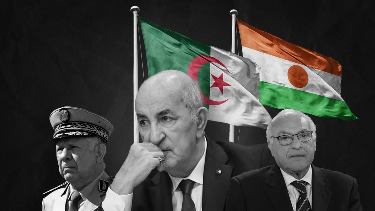 Le chef de l'armée algérienne, Saïd Chengriha, le président Abdelmadjid Tebboune et le ministre des Affaires étrangères, Ahmed Attaf.