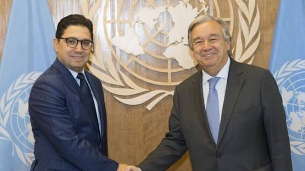الأمين العام لمنظمة الأمم المتحدة أنطونيو غوتيريس ووزير الخارجية المغربي ناصر بوريطة

