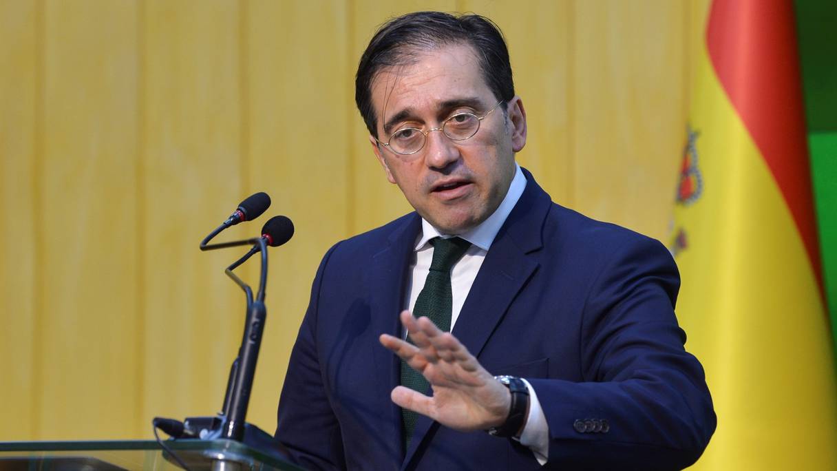 Le ministre espagnol des Affaires étrangères Jose Manuel Albares, au cours d'une conférence de presse le 10 septembre 2021.
