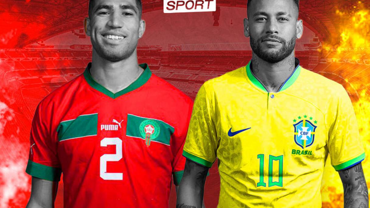 صورة مركبة-نجم المنتخب البرازيلي نيمار جونيور إلى جانب النجم المغربي أشرف حكيمي