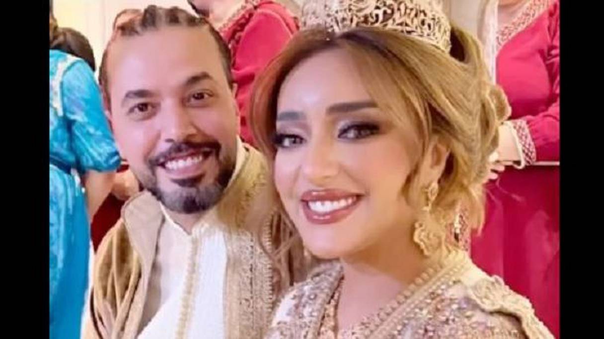 جميلة البداوي وعبد الفتاح الجريني في حفل زفافهما
