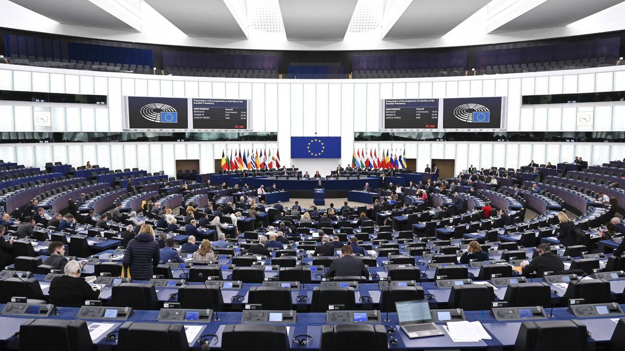 Lors d'une session de travail du Parlement européen, le 17 janvier 2023 à Strasbourg.