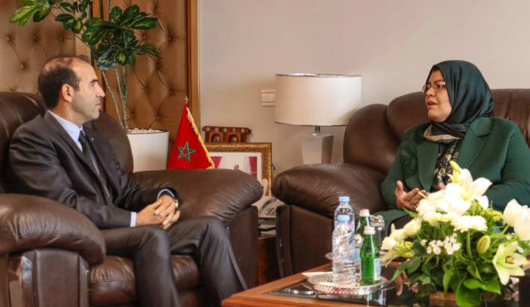 لقاء وزيرة العدل الليبية، حليمة إبراهيم عبد الرحمن، مع وسيط المملكة، محمد بنعليلو