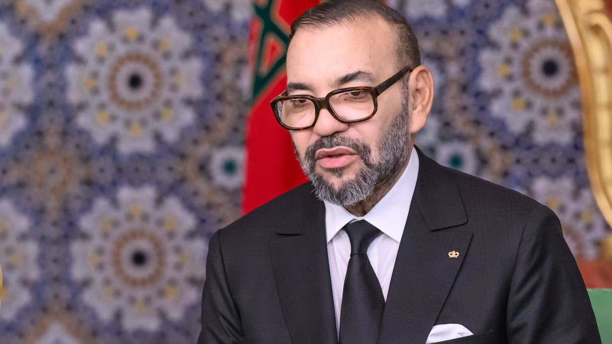 Le roi Mohammed VI, lors du discours de la Marche verte, lundi 6 novembre 2023 au Palais royal de Rabat.