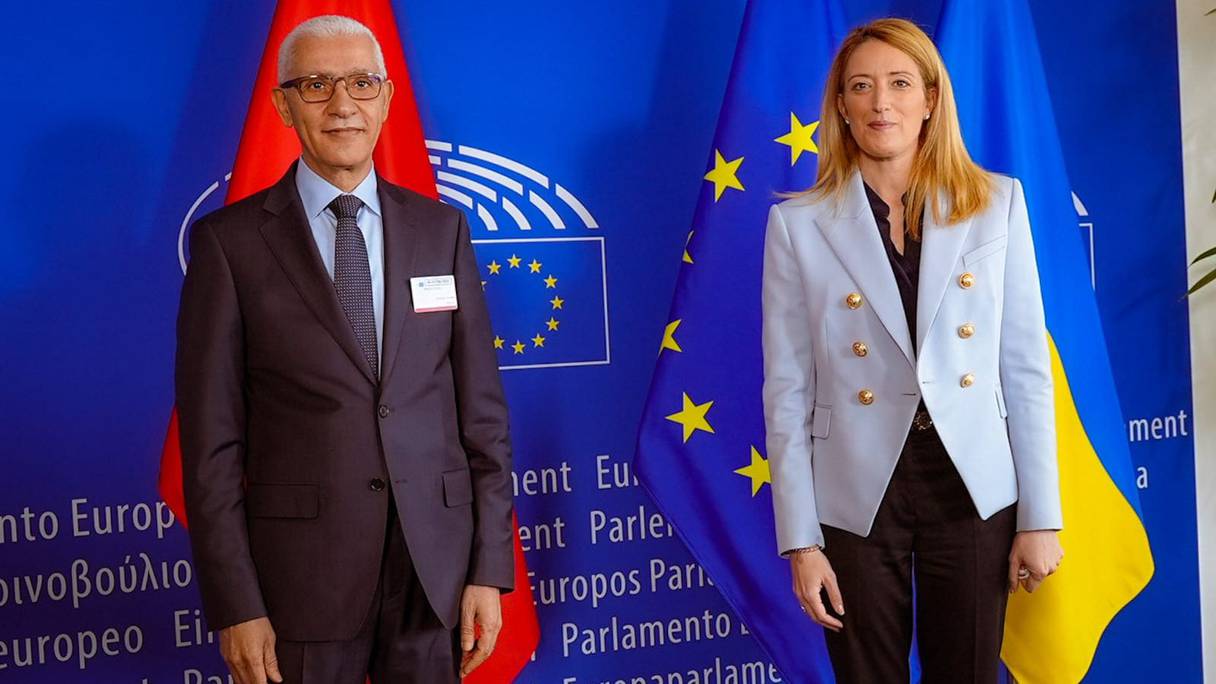 روبرتا ميتسولا، رئيسة البرلمان الأوروبي إلى جانب رئيس مجلس النواب، رشيد الطالبي العلمي
