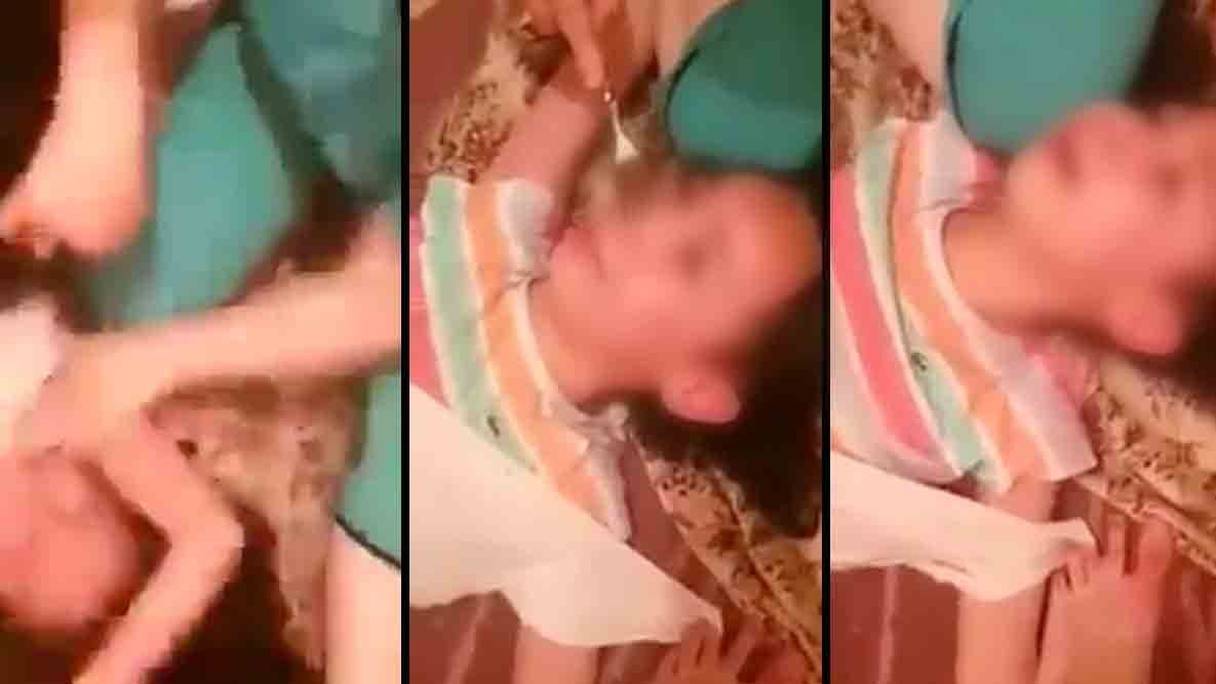 لقطات من فيديو تعذيب طفلة بالعرائش
