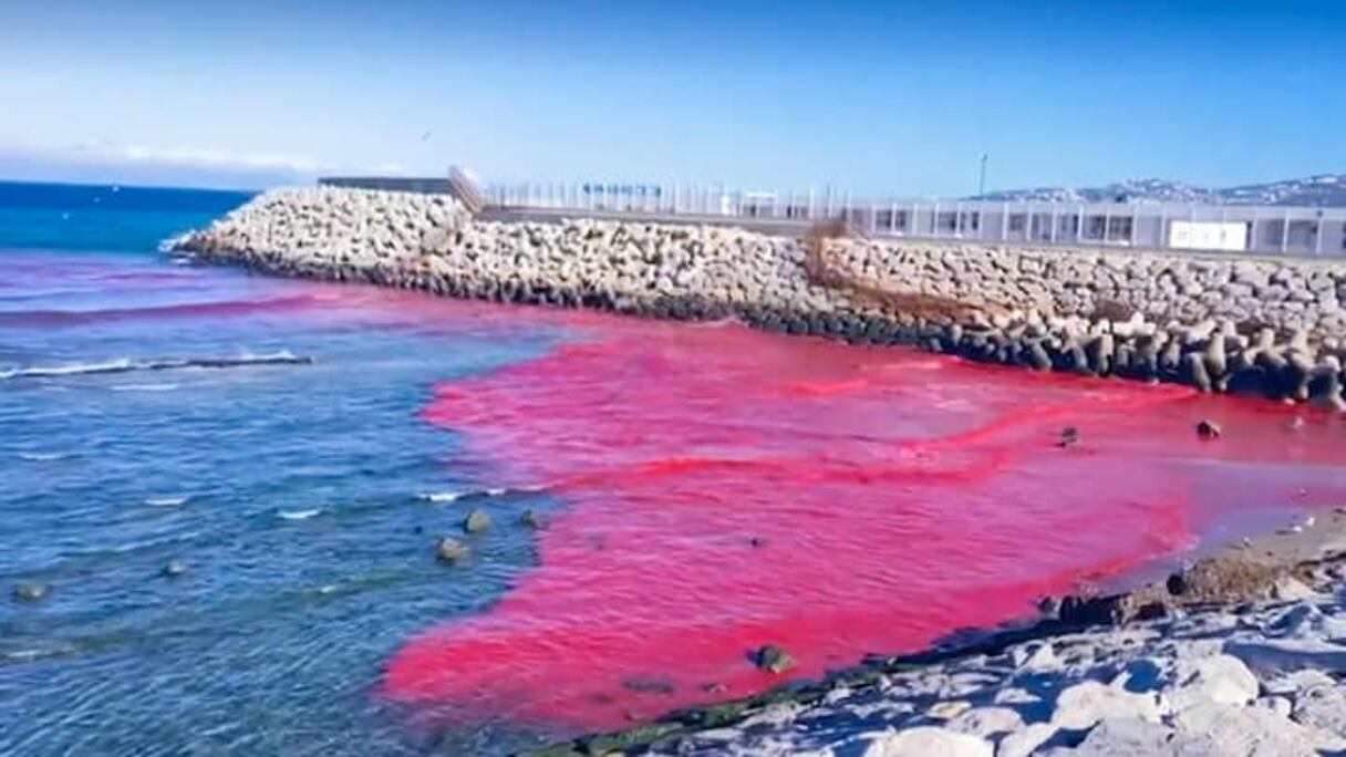 تغير لون مياه شاطئ مرقالة بطنجة
