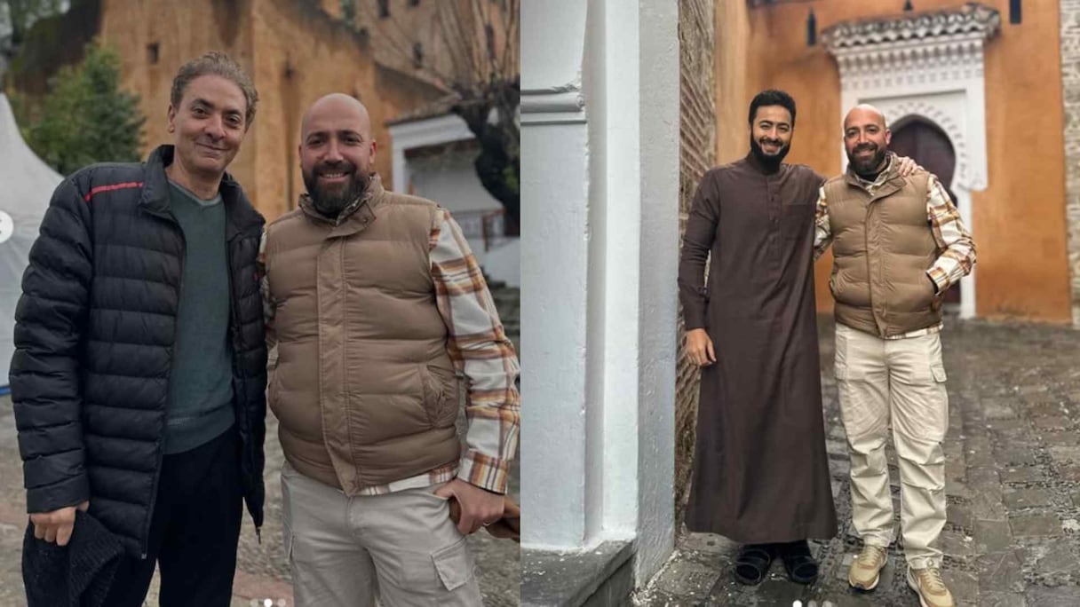 المنتج المغربي محمد الكغاط مع الفنان المصري حمادة هلال و الممثل فتحي عبد الوهاب