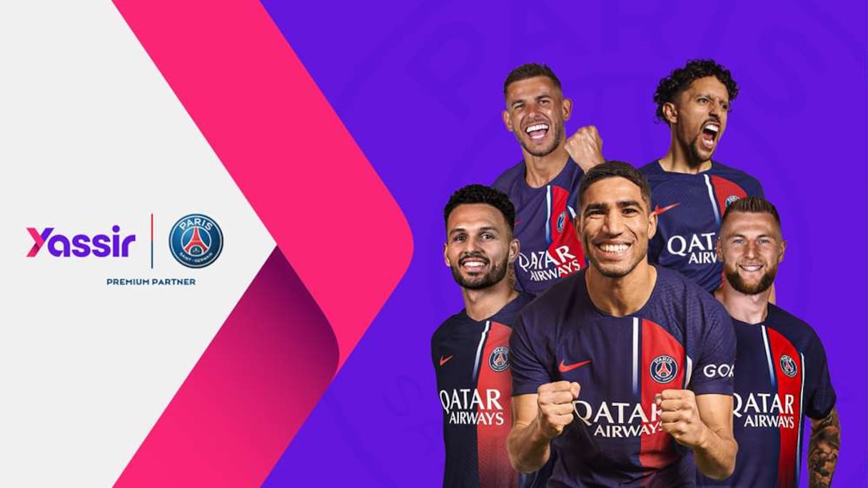 L'affiche de signature du partenariat entre la start-up algérienne Yassir et le PSG, avec l'international marocain Achraf Hakimi en vedette.