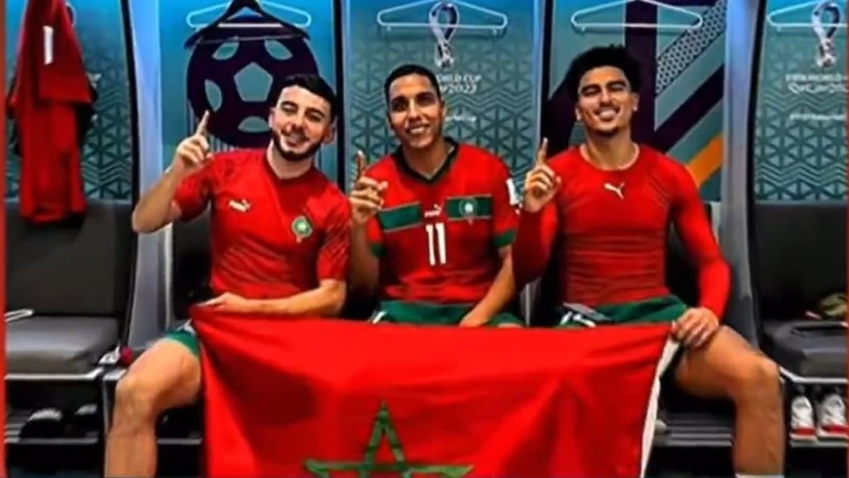 لاعبو المنتخب المغربي، عبد الحميد الصابري وزكرياء أبو خلال وإلياس الشاعر