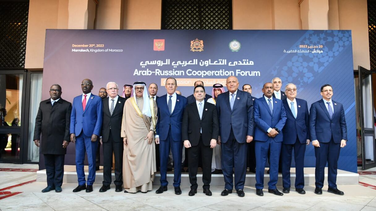 Lors des travaux de la 6ème édition du Forum de coopération Russie-Monde arabe, mercredi 20 décembre 2023 à Marrakech.