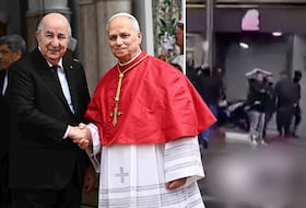 Le président algérien Abdelmadjid Tebboune avec le pape Léon XIV. A droite, un corps ensanglanté dans une rue à Blida.