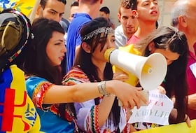 Lors d'une marche pour l'indépendance de la Kabylie.