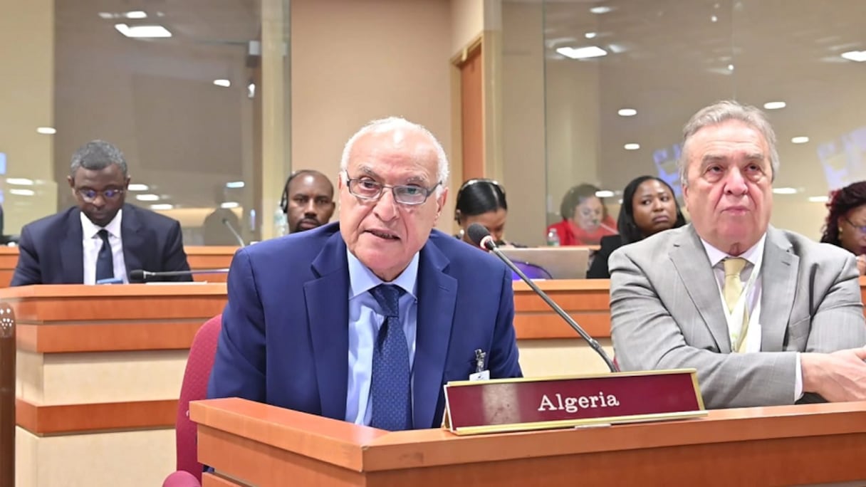 Le ministre algérien des Affaires étrangères, Ahmed Attaf, et le représentant permanent de l'Algérie à l'ONU, Amar Bendjama.