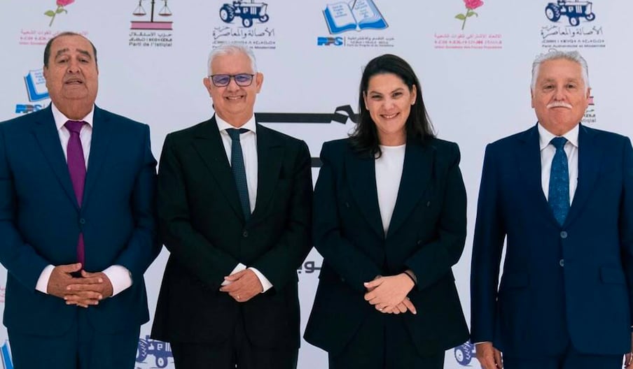 Une photo immortalisant l’accord entre Fatima Ezzahra El Mansouri, cheffe du gouvernement désignée, et les dirigeants de l’Istiqlal, de l’USFP et du PPS.