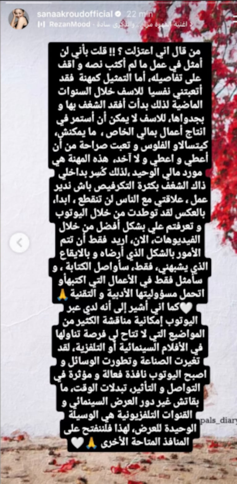 تدوينة سنا عكرود على انستغرام