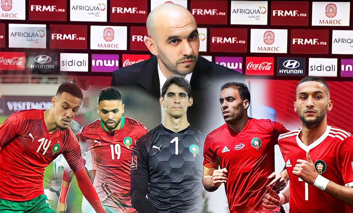 صورة مركبة للمدرب وليد الركراكي وبعض عناصر المنتخب