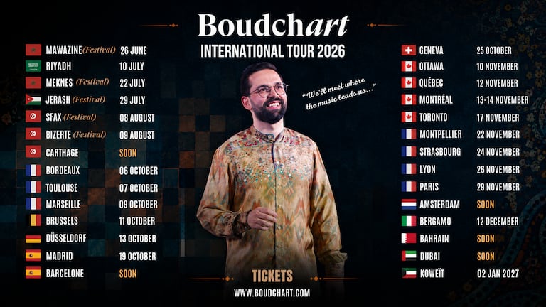 Les principales dates de la tournée internationale d'Amine Boudchart.