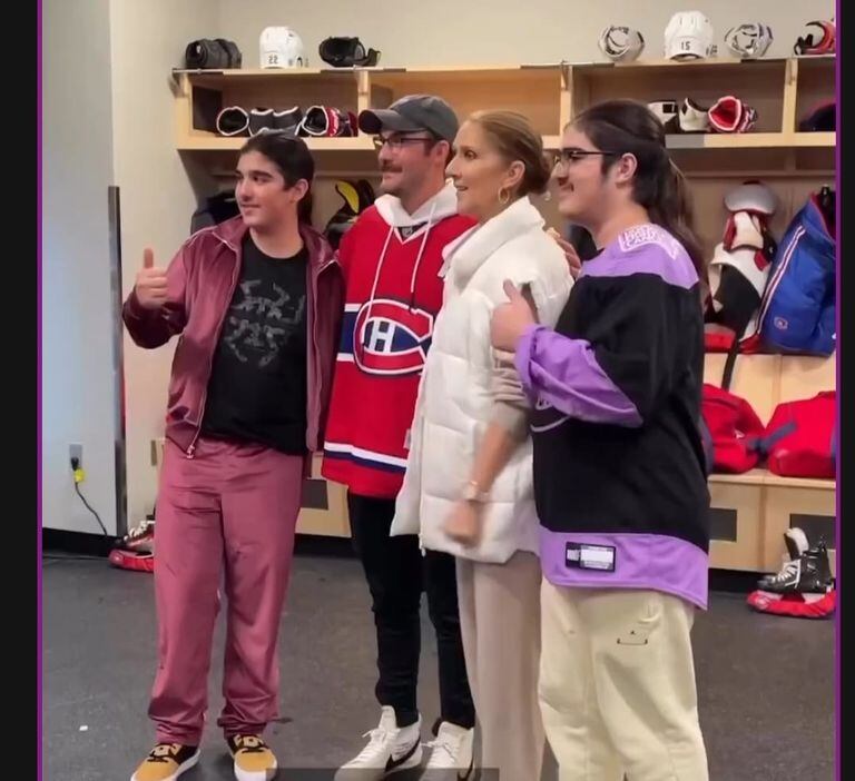 سيلين ديون في المباراة رفقة أبنائها من زوجها الراحل رينيه أنجيليل