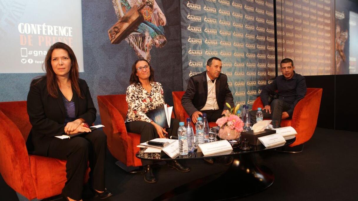 المشاركون في ندوة الإعلان عن الدورة 18 لمهرجان كناوة وموسيقى العالم، التي ستقام ما بين 14 و17 ماي المقبل