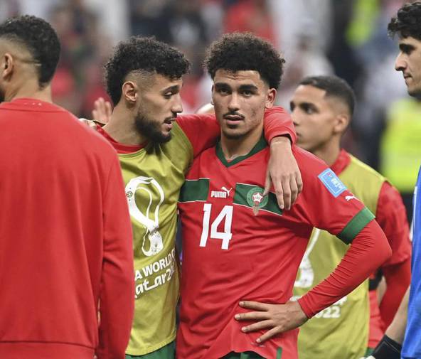 لاعبو المنتخب الوطني المغربي خلال منافسات كأس العالم بقطر